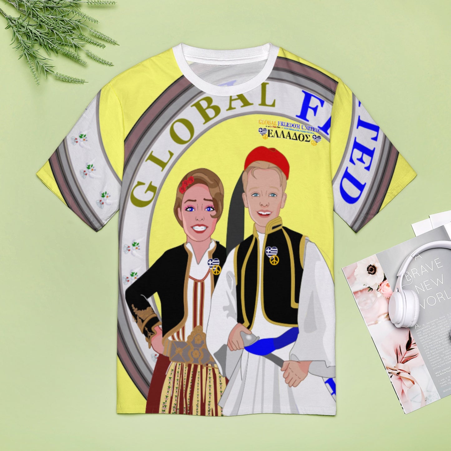 Women´s T-shirt 3 GLOBAL FREEDOM UNITED©  Couple Edition Greece Yellow