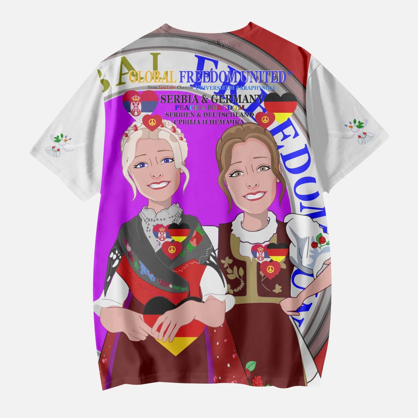 GLOBAL FREEDOM UNITED© GIRLS SERBIA & GERMANY OLD PEACE RED AOP Kids' Short T-Shirts