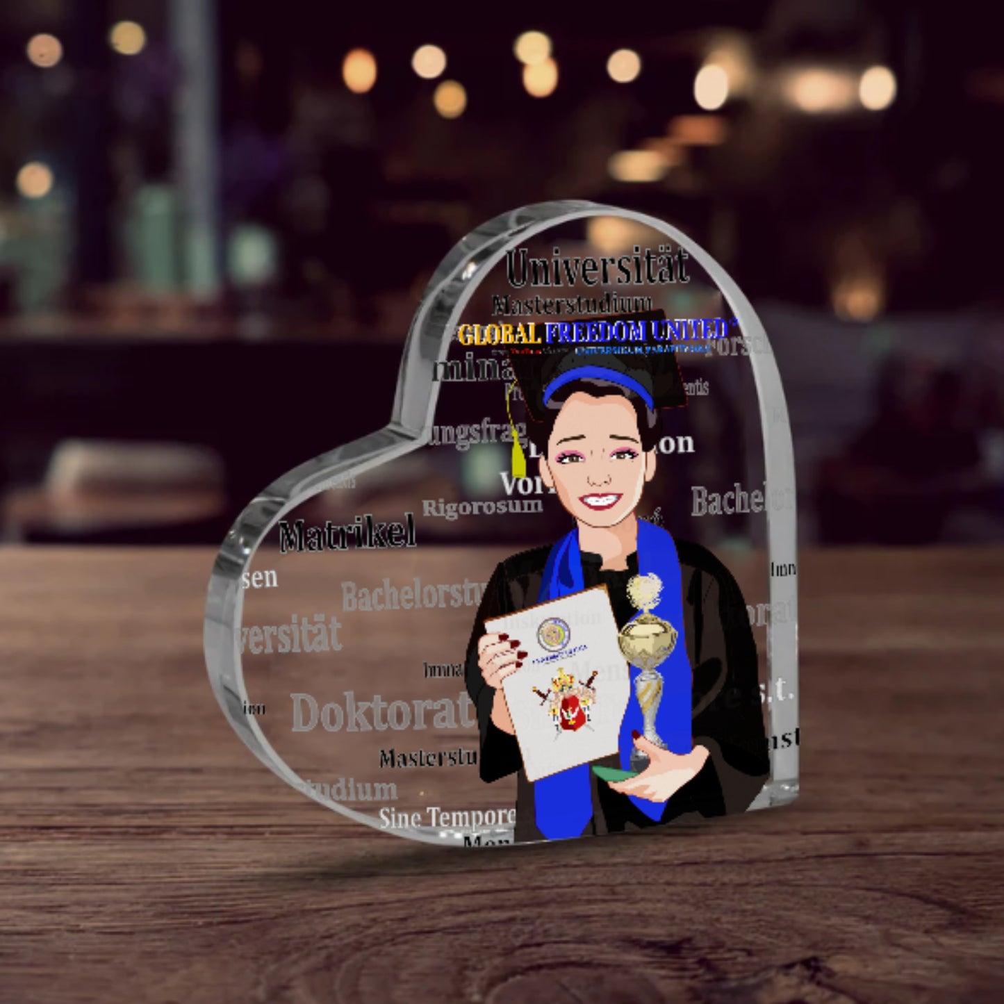 Acryl Heart Global Freedom United Asia Student Girl Gold Place