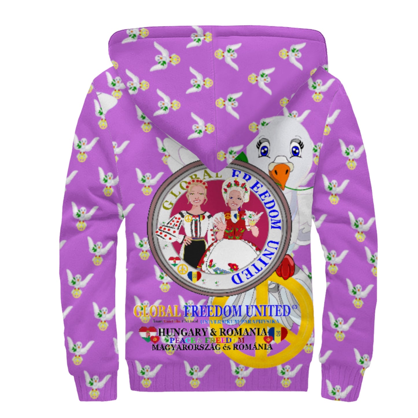 Plush Hoodie GLOBAL FREEDOM UNITED© Women Romania & Hungary Lilac