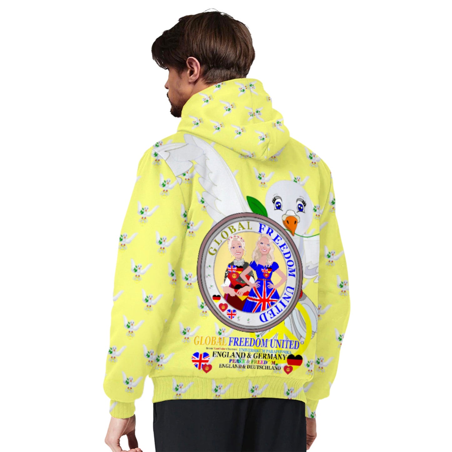 Plush Hoodie GLOBAL FREEDOM UNITED© Women England & Germany Yellow