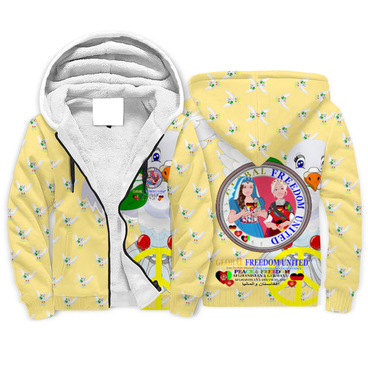 Plush Hoodie GLOBAL FREEDOM UNITED© AFGHANISTAN & GERMANY Yellow Dove Of Peace