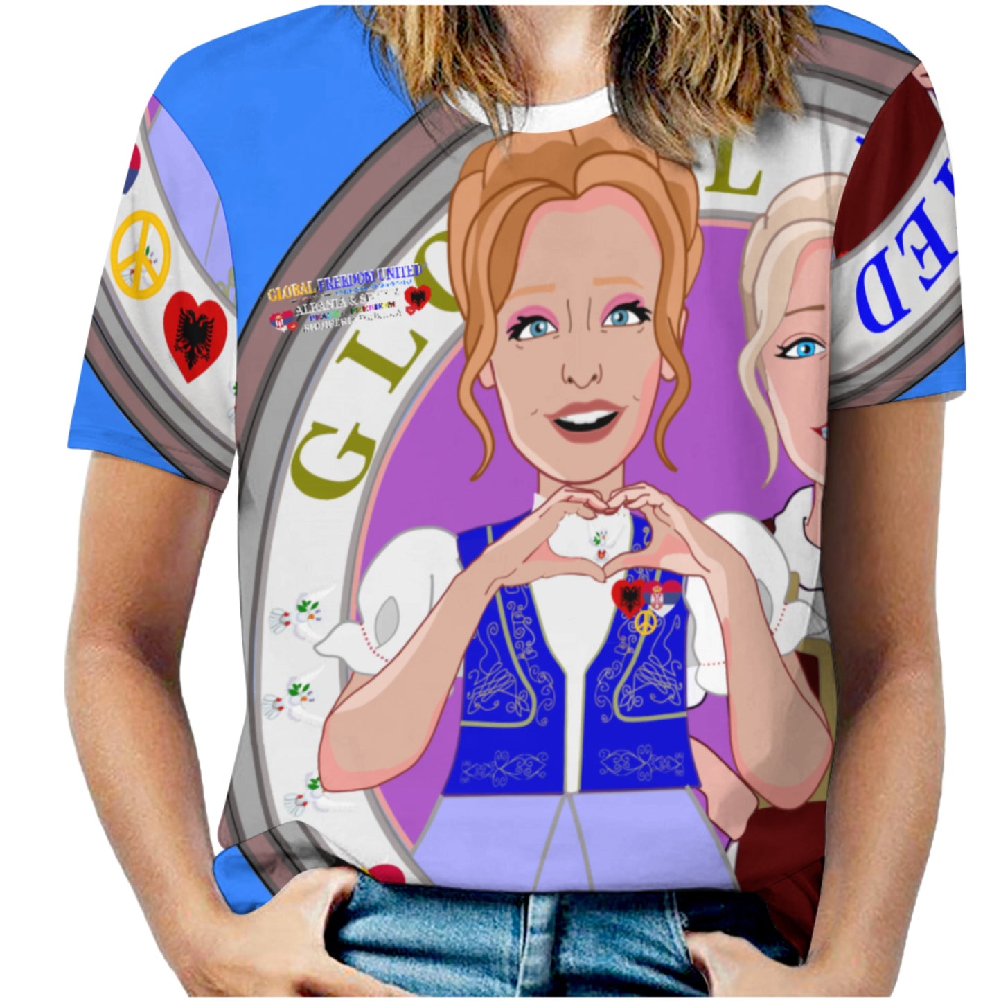 Women's T-shirt 3 GLOBAL FREEDOM UNITED© Women Albania & Serbia  Blue