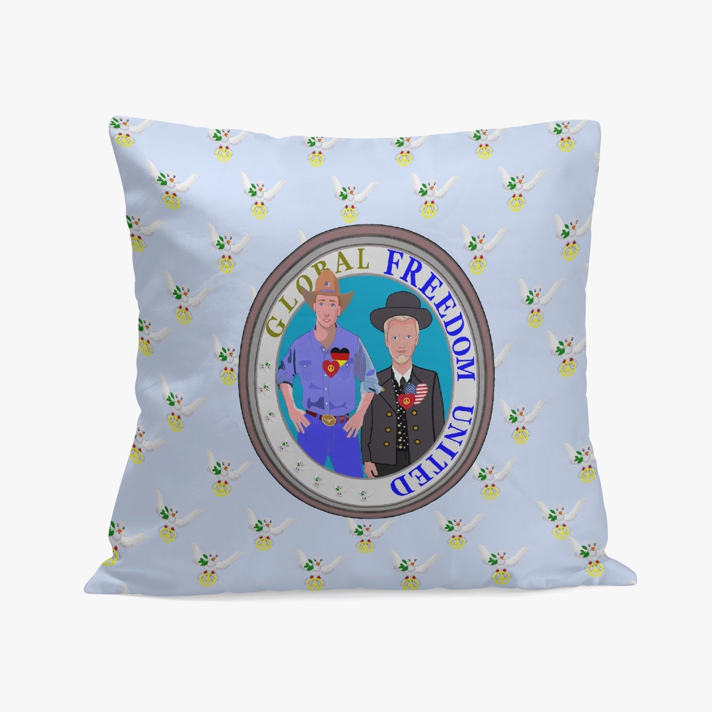 GLOBAL FREEDOM UNITED© Men USA & GERMANY LIGHT BLUE 18'' Square Pillow Cover