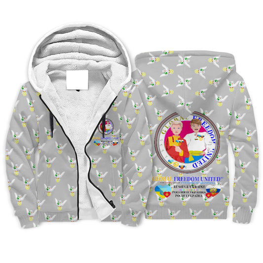 Plush Hoodie GLOBAL FREEDOM UNITED© Men Ukraina & Russia Grey