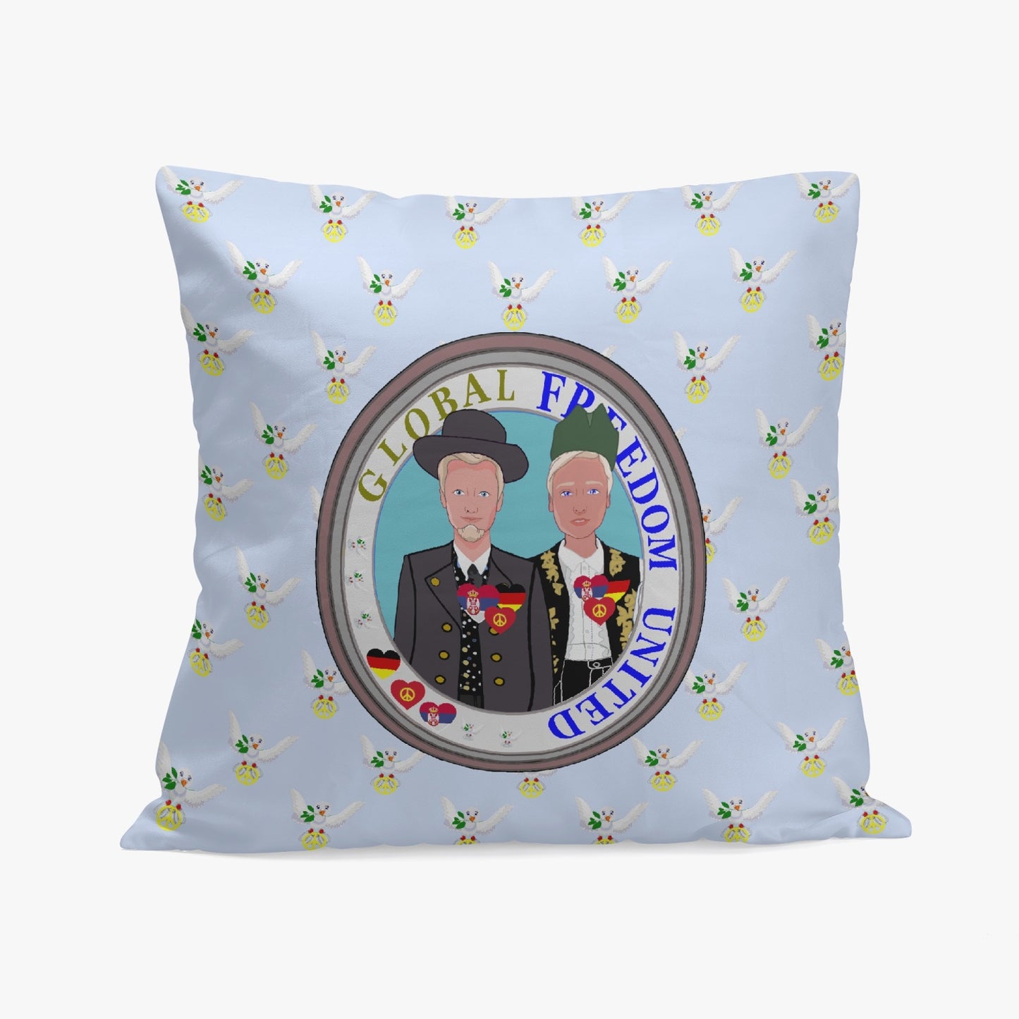 GLOBAL FREEDOM UNITED© Men SERBIA & GERMANY Light Blue 18'' Square Pillow Cover
