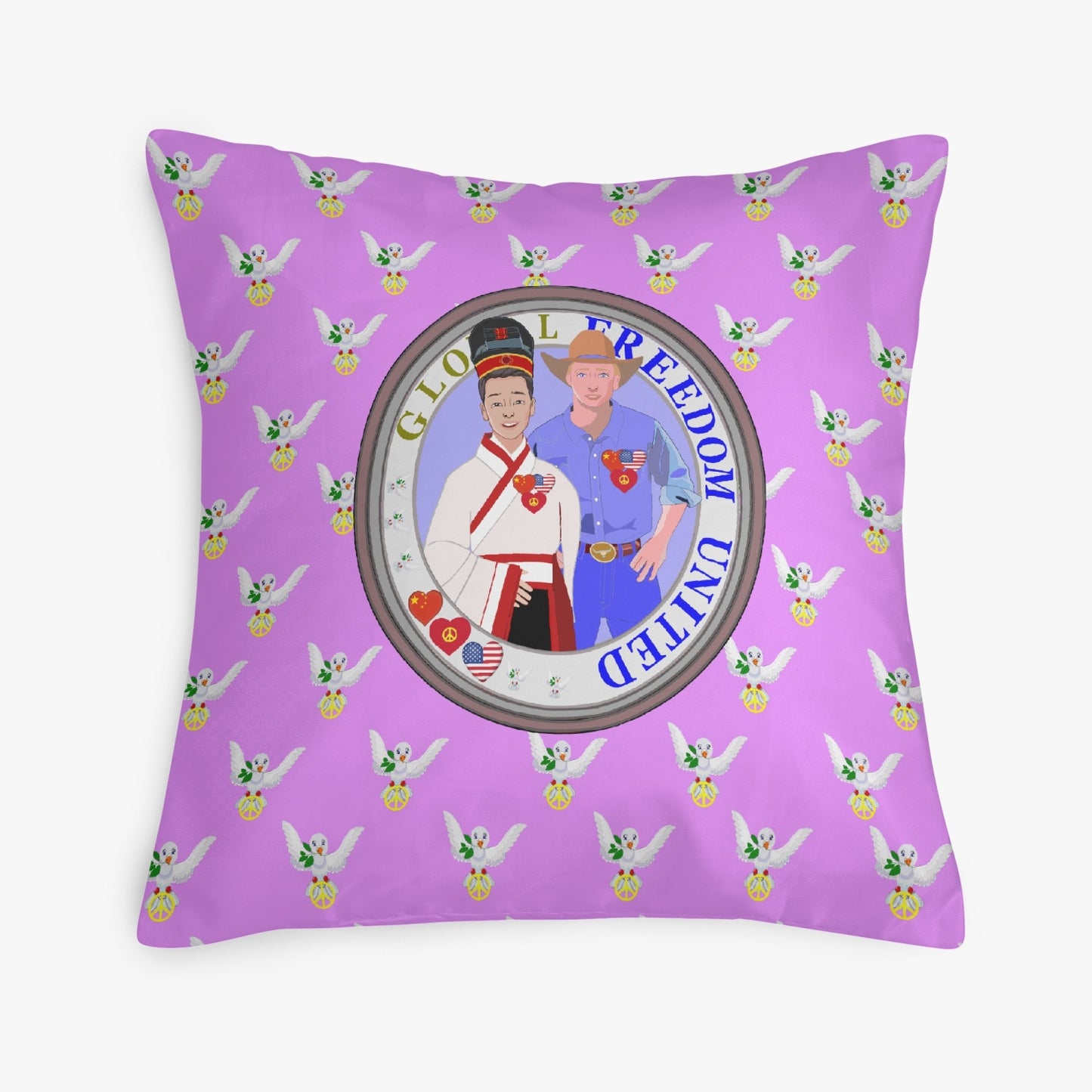 GLOBAL FREEDOM UNITED MEN USA & CHINA OLD PEACE LILAC 8'' Square Pillow Cover