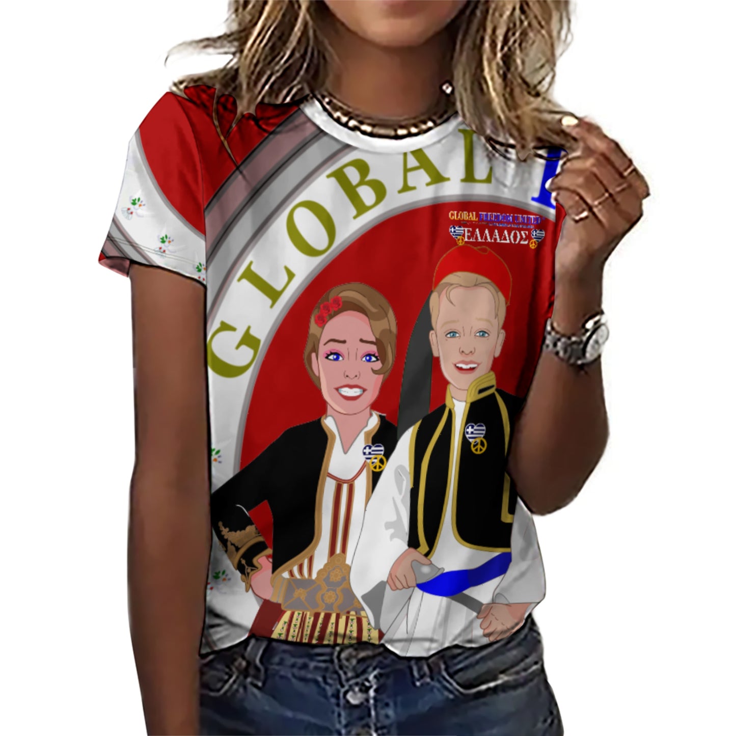 Women´s T-shirt 3 GLOBAL FREEDOM UNITED©  Couple Edition Greece Red