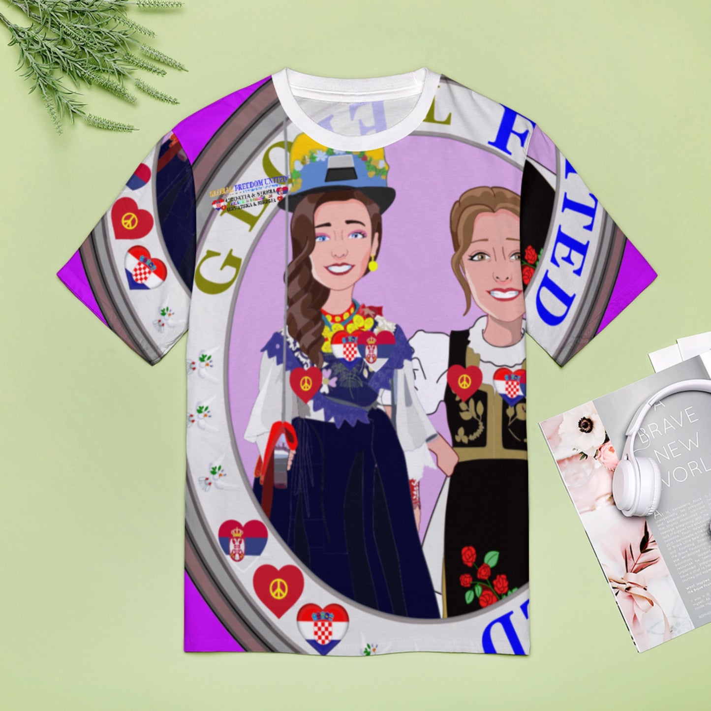 Women´s T-shirt 2 Global Freedom United Women Croatia & Serbia Old Peace Lilac