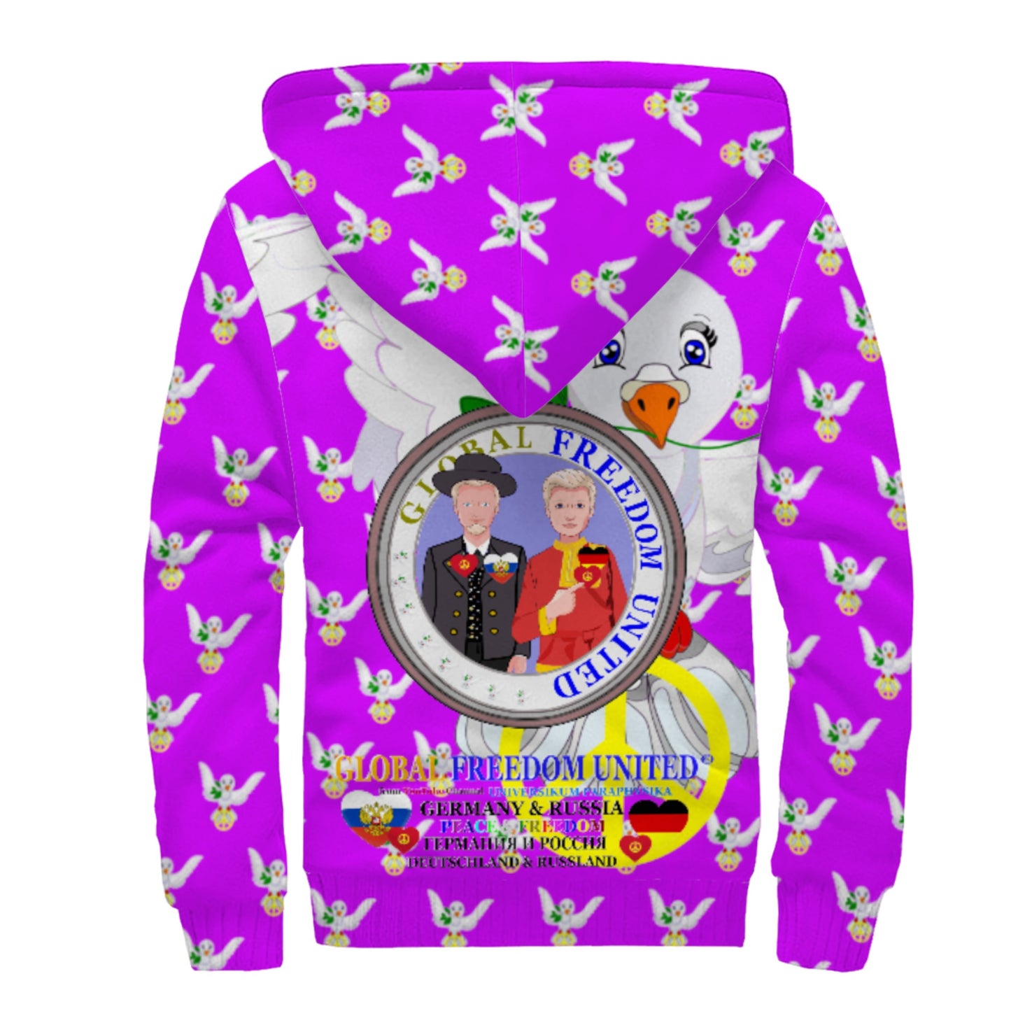 Plush Hoodie GLOBAL FREEDOM UNITED© Men Russia & Germany Lilac