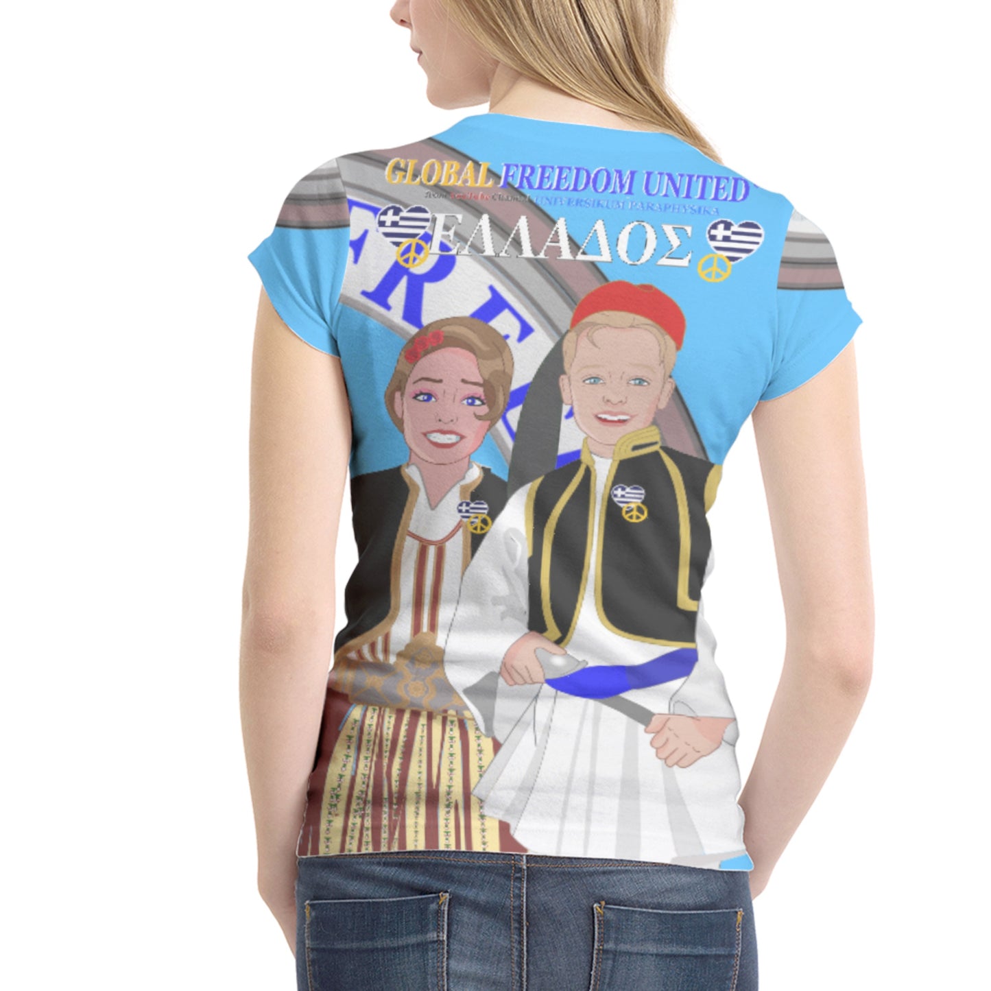 Women´s T-shirt GLOBAL FREEDOM UNITED© Couple Edition Greece Blue