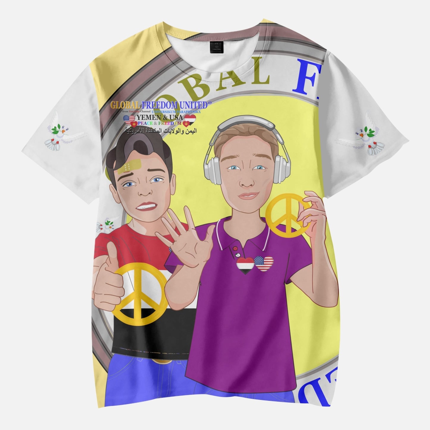 GLOBAL FREEDOM UNITED BOYS YEMEN & USA OLD PEACE YELLOW AOP Kids' Short T-Shirts