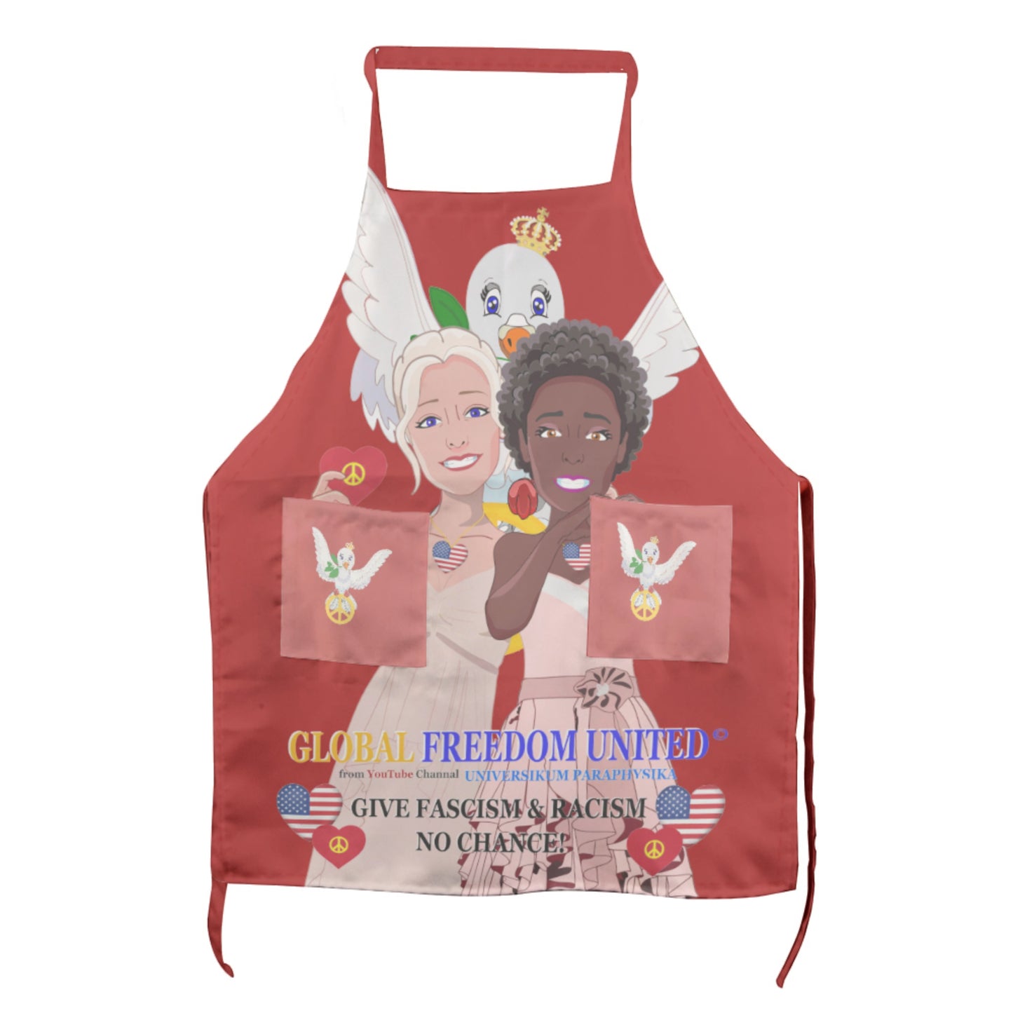 Apron GLOBAL FREEDOM UNITED© Women Anti Fascism & Racism USA Red