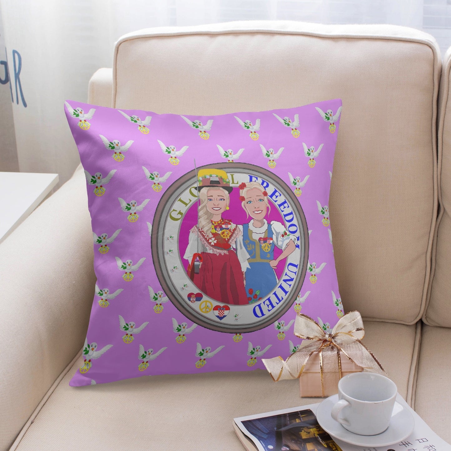 GLOBAL FREEDOM UNITED© Women CROATIA & SERBIA Lilac 18'' Square Pillow Cover