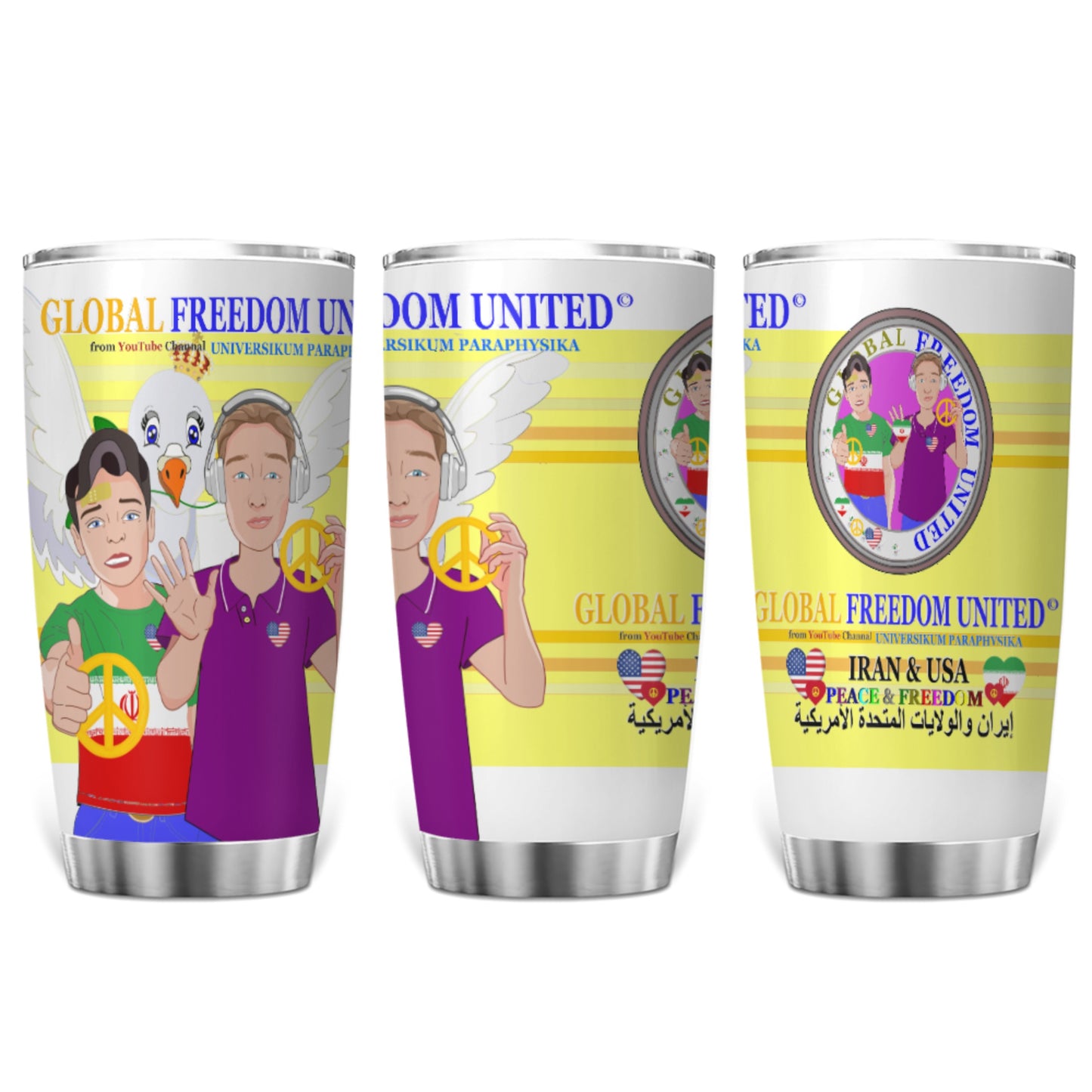 Tumbler GLOBAL FREEDOM UNITED© Men Iran & USA Yellow