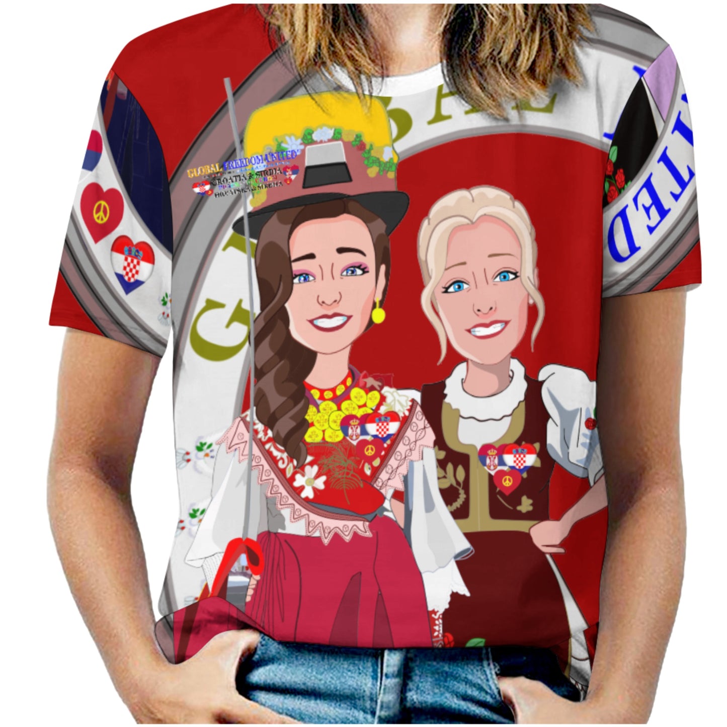 Women´s T-shirt 3 GLOBAL FREEDOM UNITED© Women Croatia & Serbia Red
