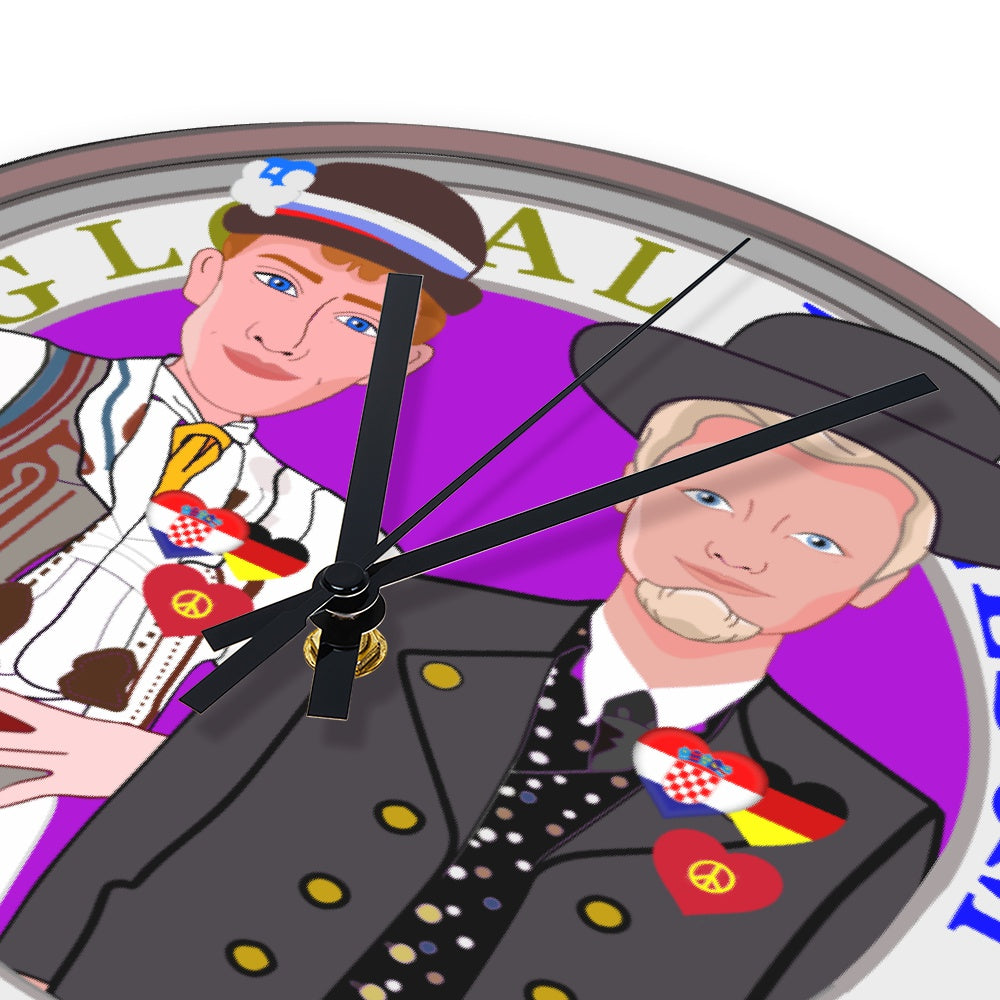 Wooden Wall Clock Without Scale GLOBAL FREEDOM UNITED© Men Croatia & Germany Ring