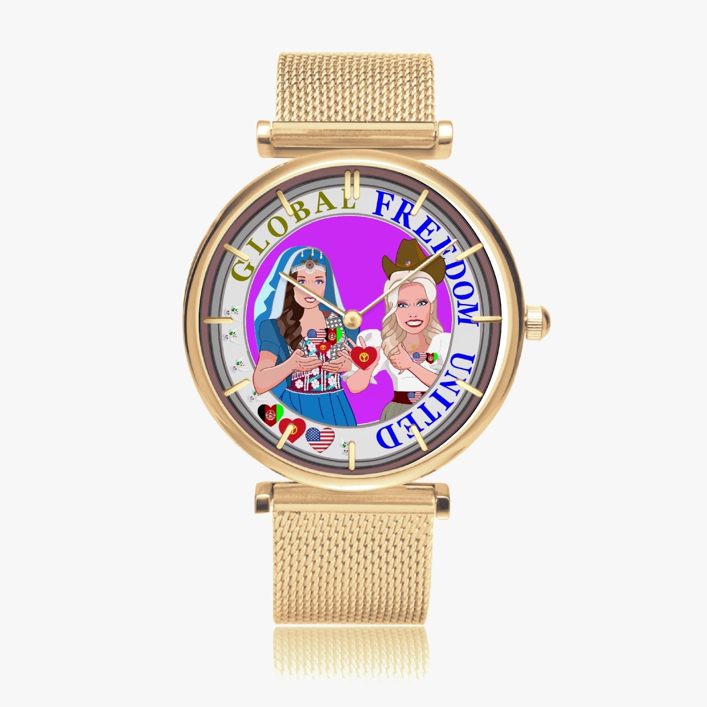 GLOBAL FREEDOM UNITED© Women AFGHANISTAN & USA - New Stylish Ultra-Thin Quartz Watch (With Indicators)