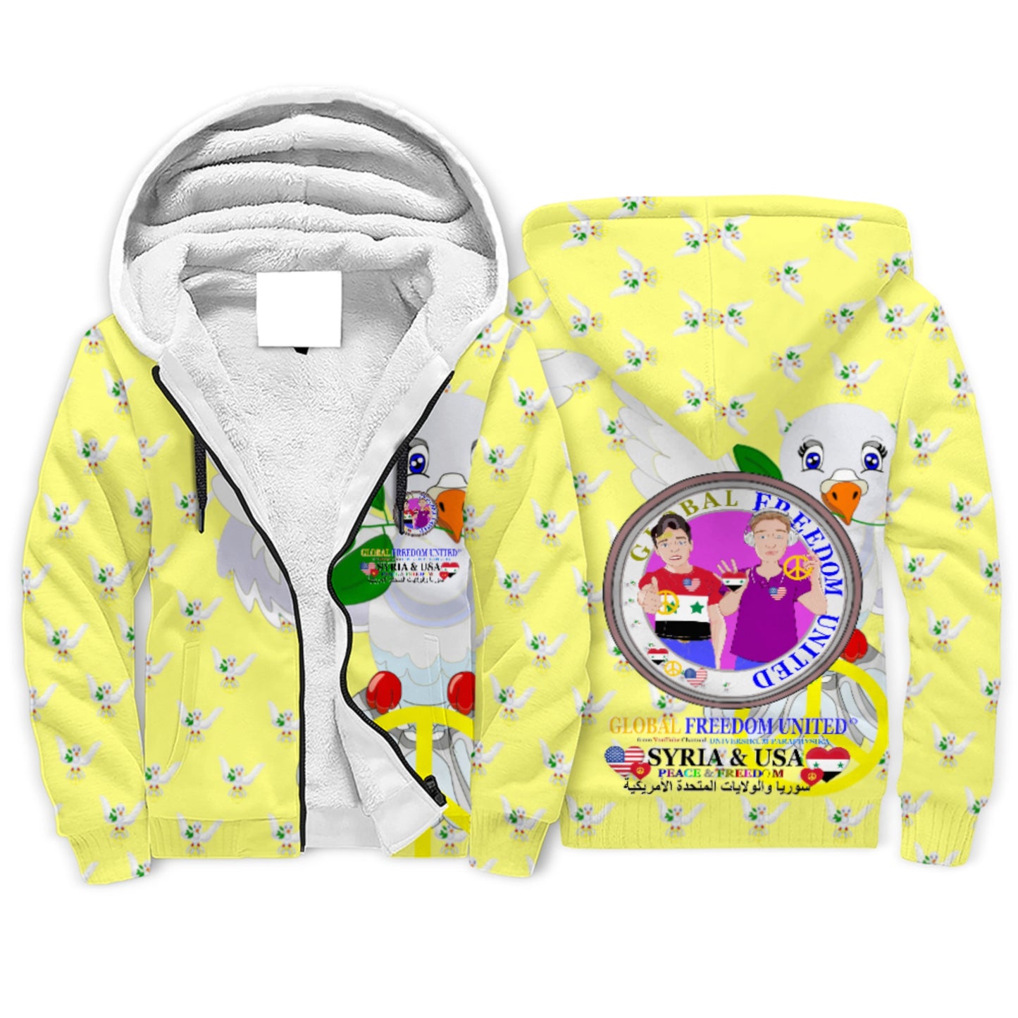 Plush Hoodie GLOBAL FREEDOM UNITED© Men Syria & USA Yellow