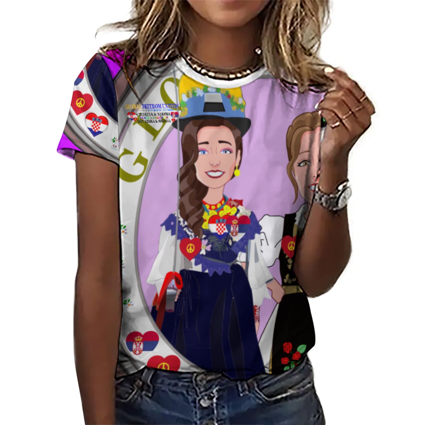 Women´s T-shirt 2 Global Freedom United Women Croatia & Serbia Old Peace Lilac