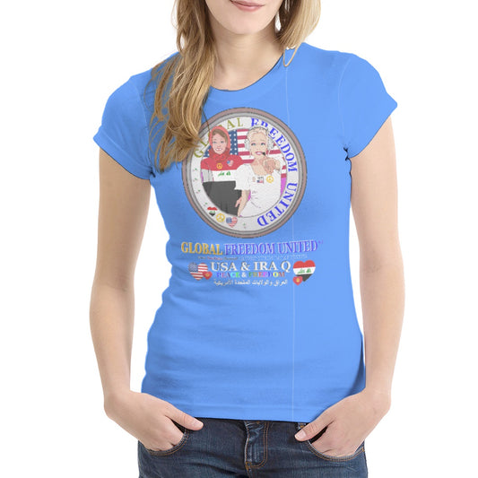 Women´s T-shirt GLOBAL FREEDOM UNITED© Women Iraq & USA Blue