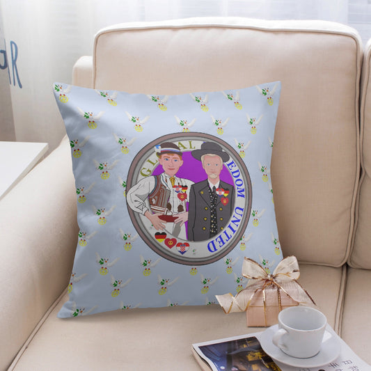 GLOBAL FREEDOM UNITED© Men CROATIA & GERMANY LIGHT BLUE 18'' Square Pillow Cover