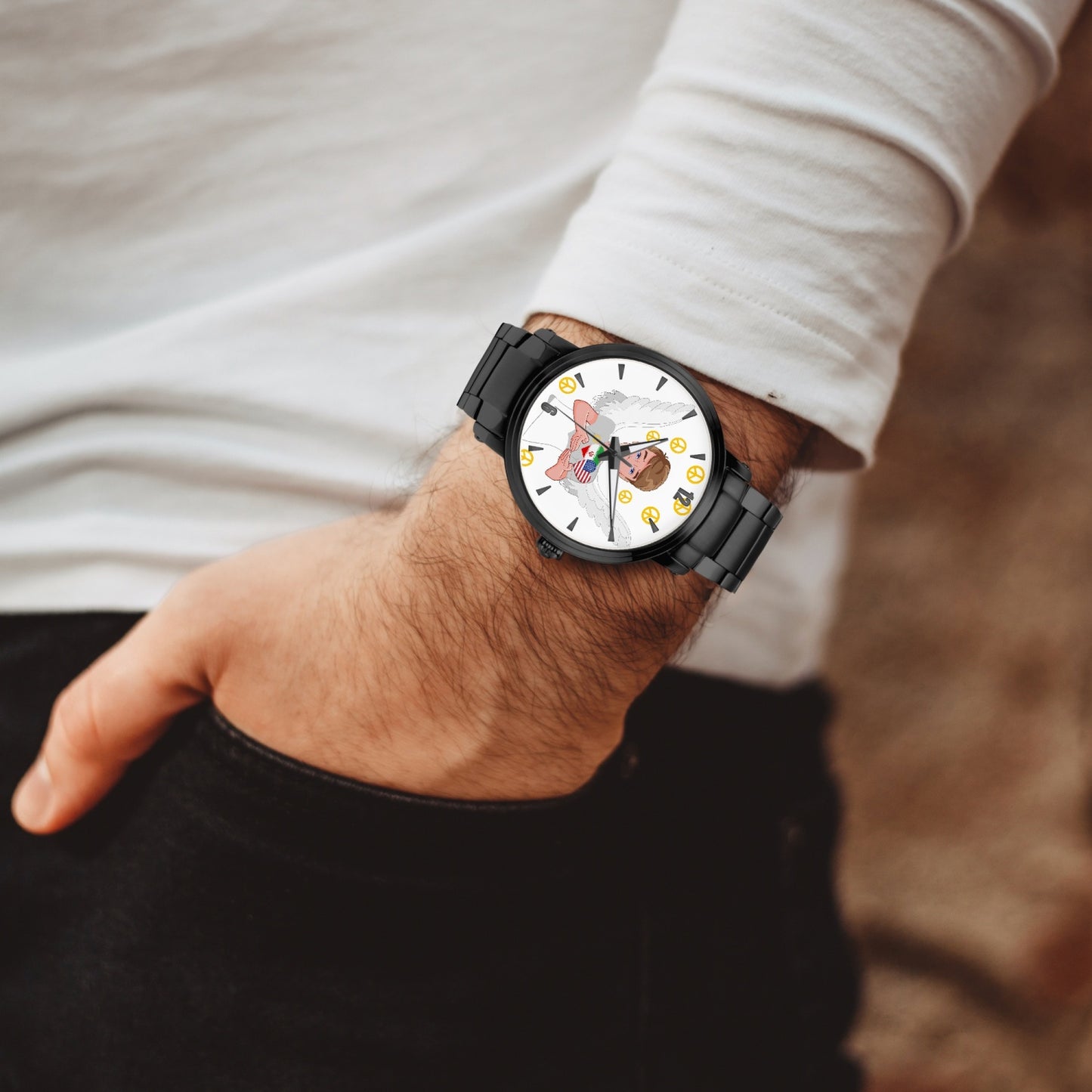 New Steel Strap Automatic Watch (With Indicators) GLOBAL FREEDOM UNITED ANGEL OF PEACE O P IRAN & USA