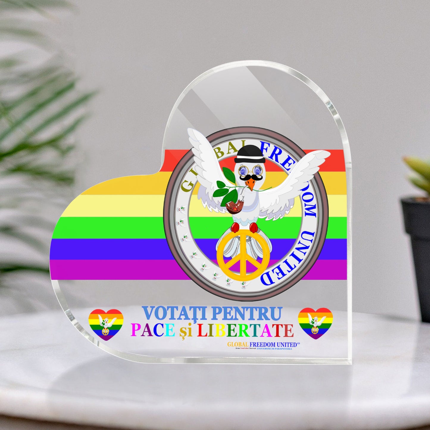 Acryl Heart Global Freedom United Dove Of Peace Men Romania