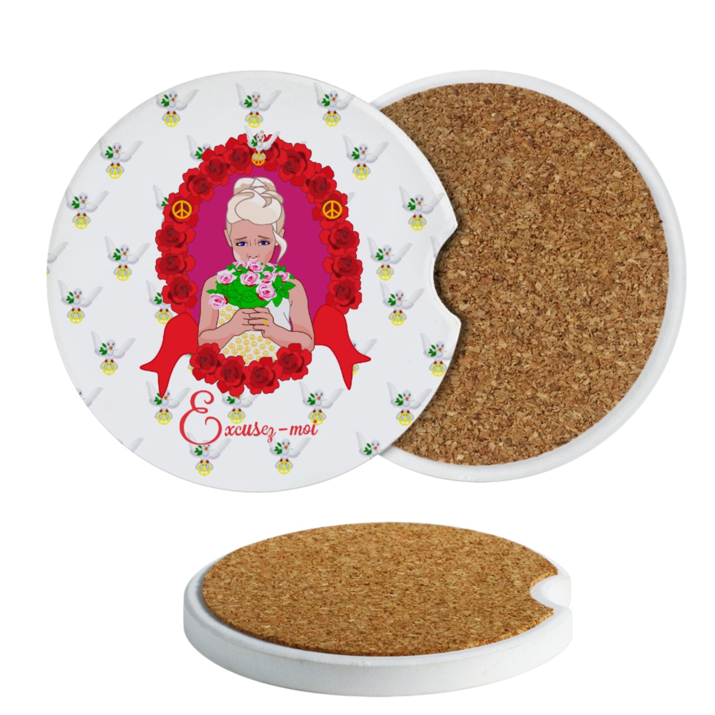 Ceramic Car CoasterGLOBAL FREEDOM UNITED© Une fille dit désoié Excusez-moi