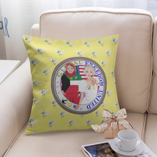 GLOBAL FREEDOM UNITED© Women KUWAIT & USA YELLOW 18'' Square Pillow Cover