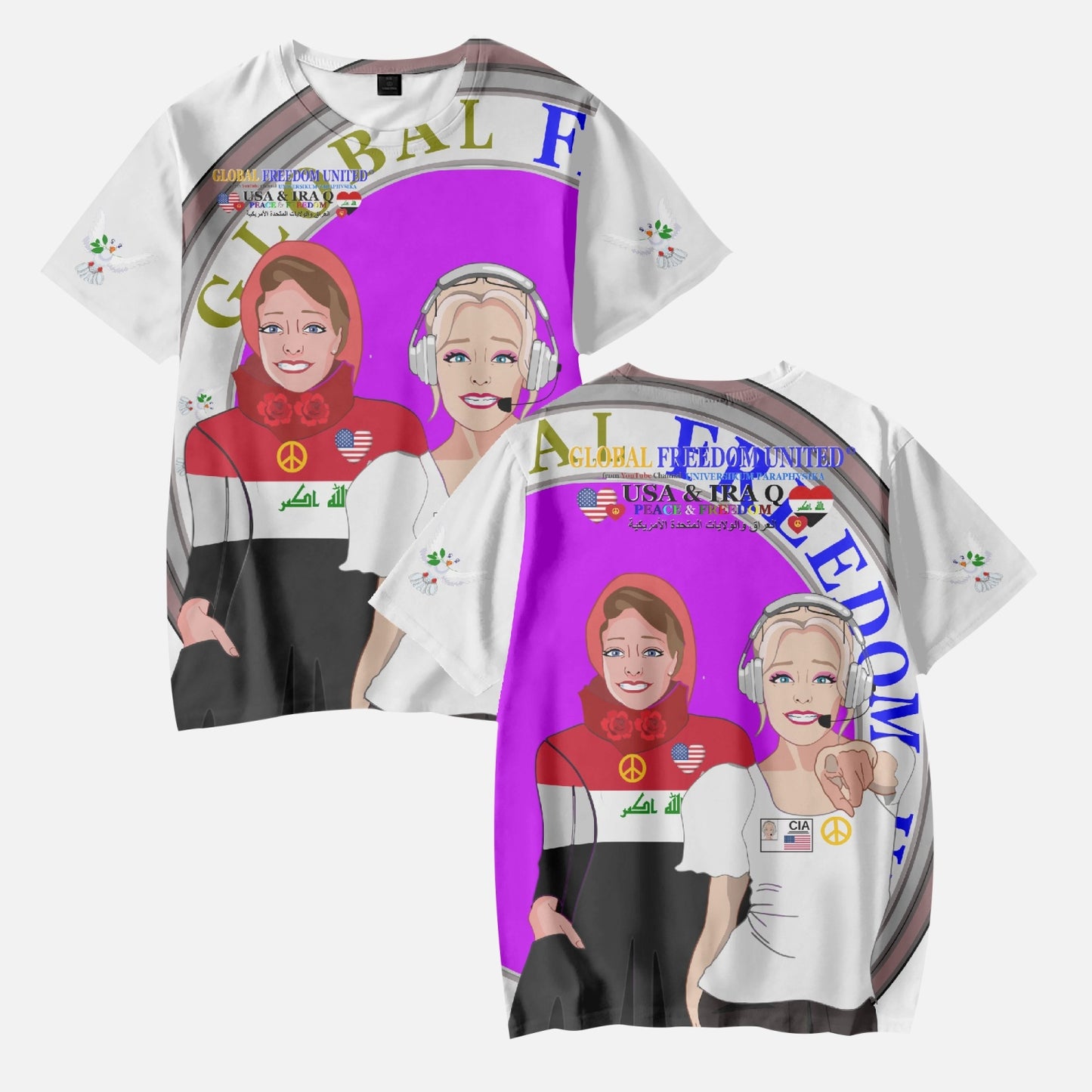 GLOBAL FREEDOM UNITED GIRLS IRAQ & USA OLD PEACE WIGHT AOP Kids' Short T-Shirts