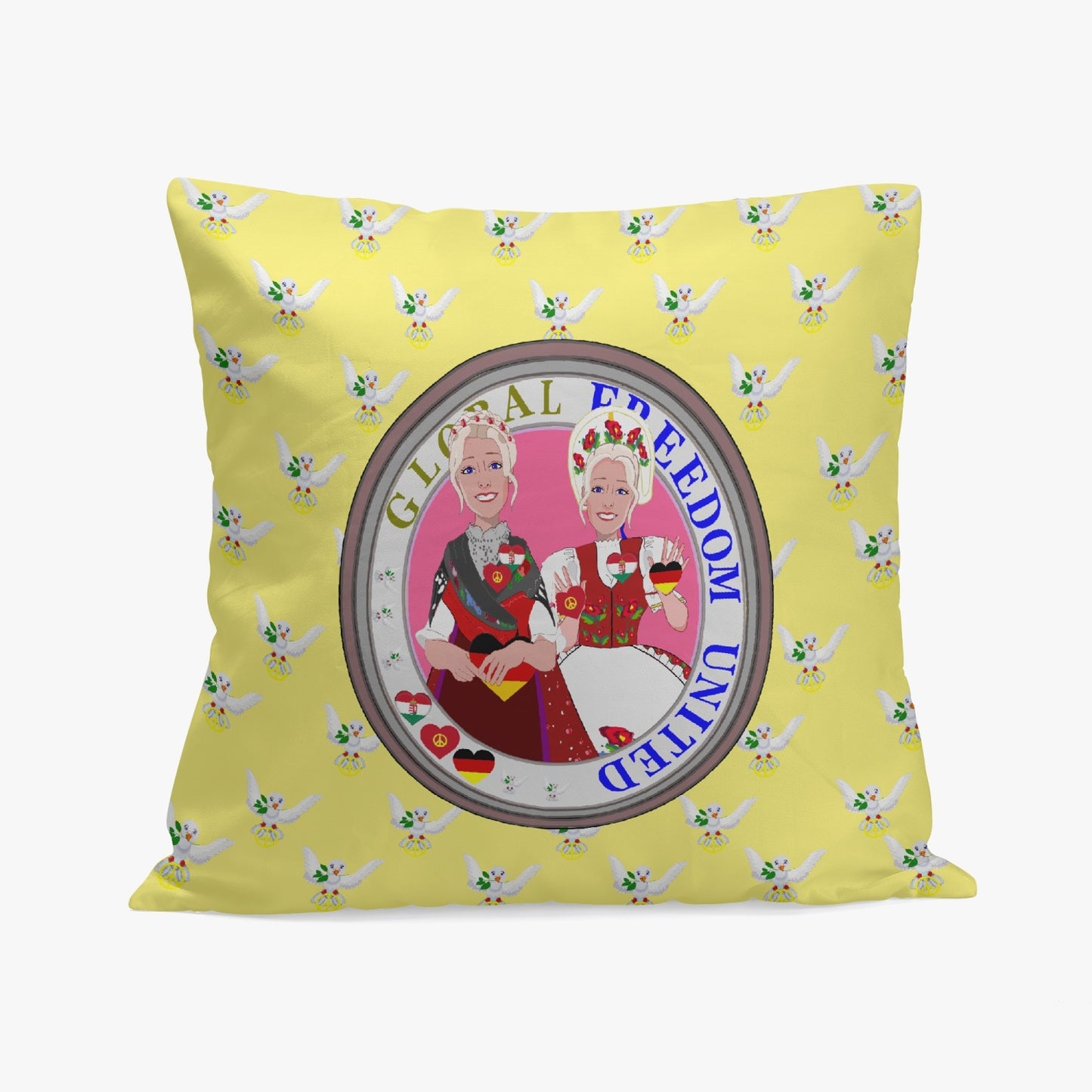 GLOBAL FREEDOM UNITED WOMEN GERMANY & HUNGARY OLD PEACE YELLOW 18'' Square Pillow Cover
