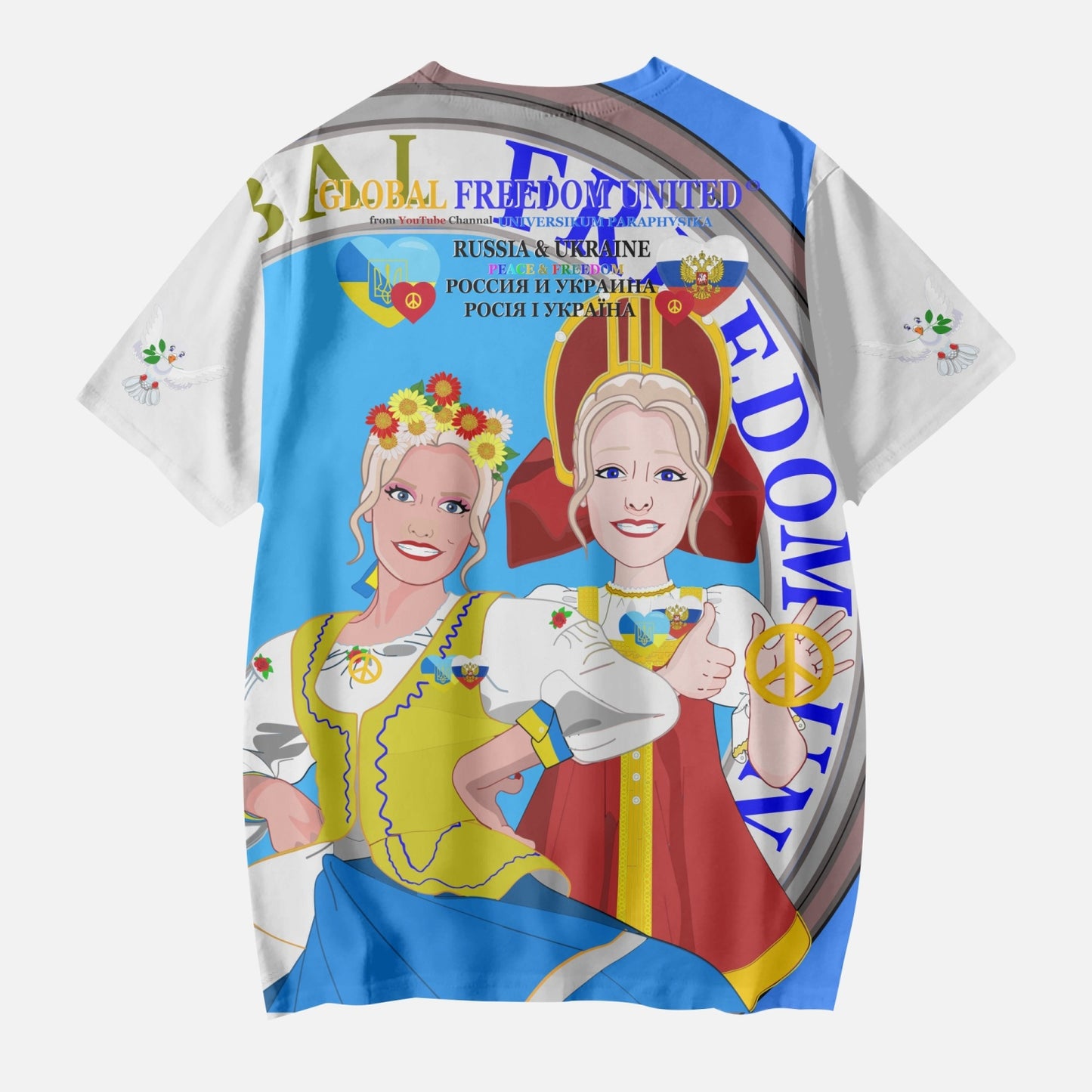 GLOBAL FREEDOM UNITED GIRLS UKRAIN & RUSSIA OLD PEACE BLUE AOP Kids' Short T-Shirts