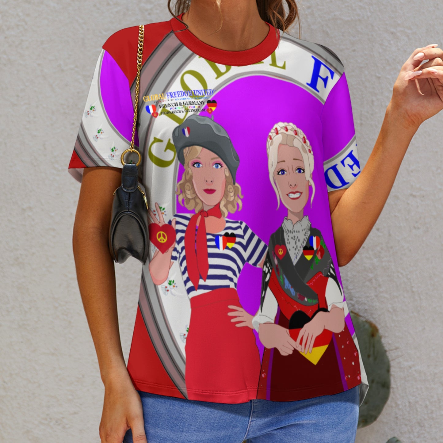 Women´s T-shirt 2 GLOBAL FREEDOM UNITED© Women French & Germany Red
