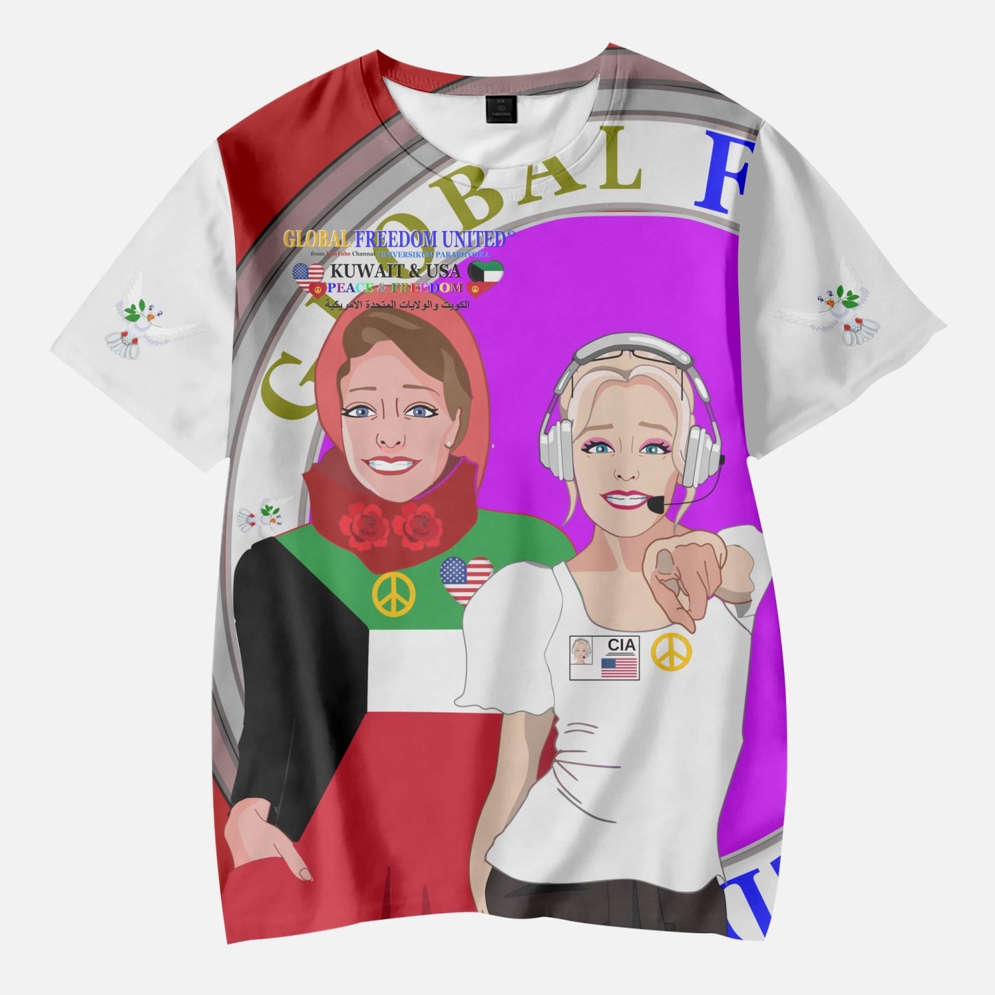 GLOBAL FREEDOM UNITED GIRLS KUWAIT & USA OLD PEACE RED AOP Kids' Short T-Shirts