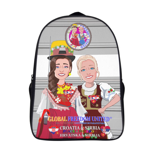 16 Inch 2 Compartment Backpack GLOBAL FREEDOM UNITED© Women Croatia & Serbia Old Peace Grey