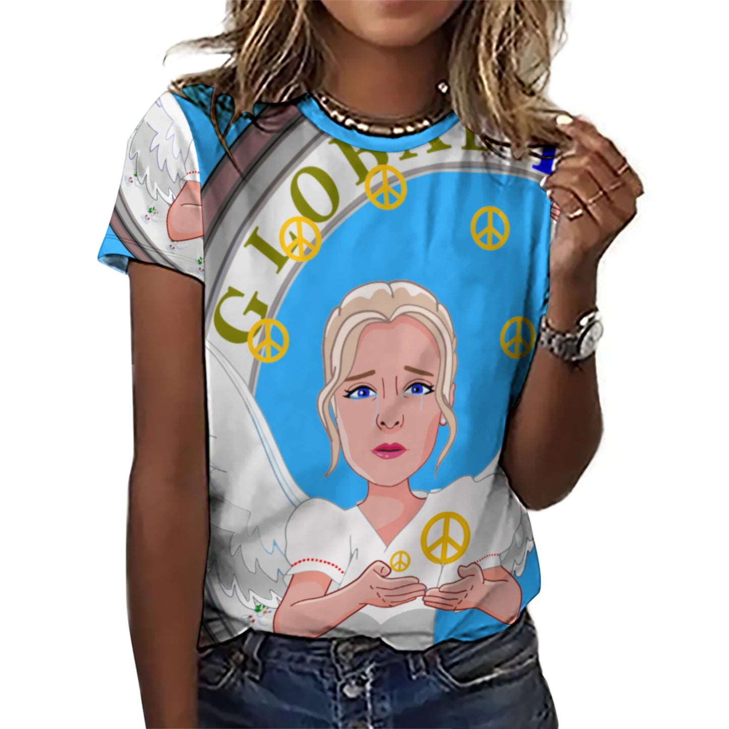 Women´s T-shirt " Global Freedom United Women Peace Of Angel Old Peace Blue