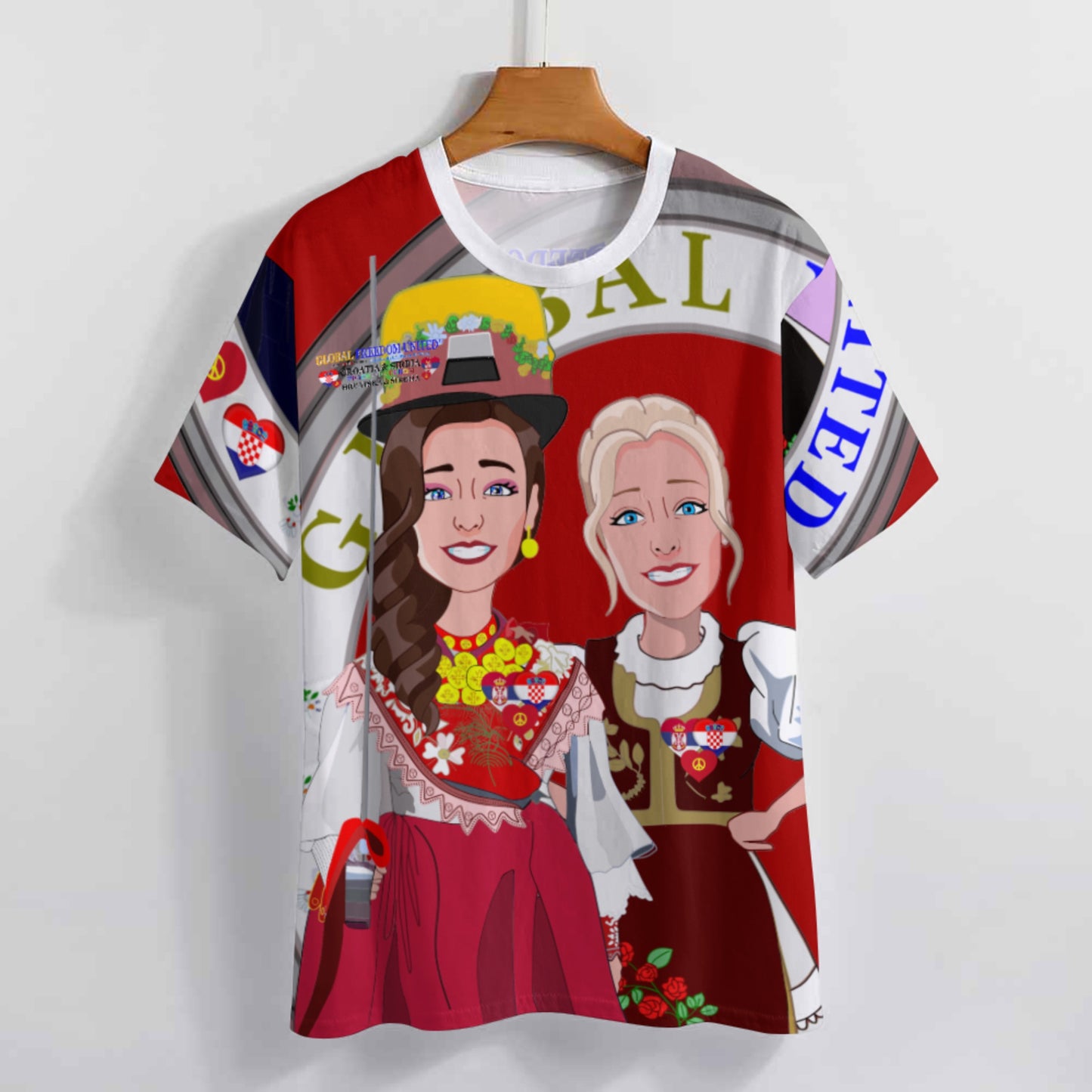 Women´s T-shirt 3 GLOBAL FREEDOM UNITED© Women Croatia & Serbia Red