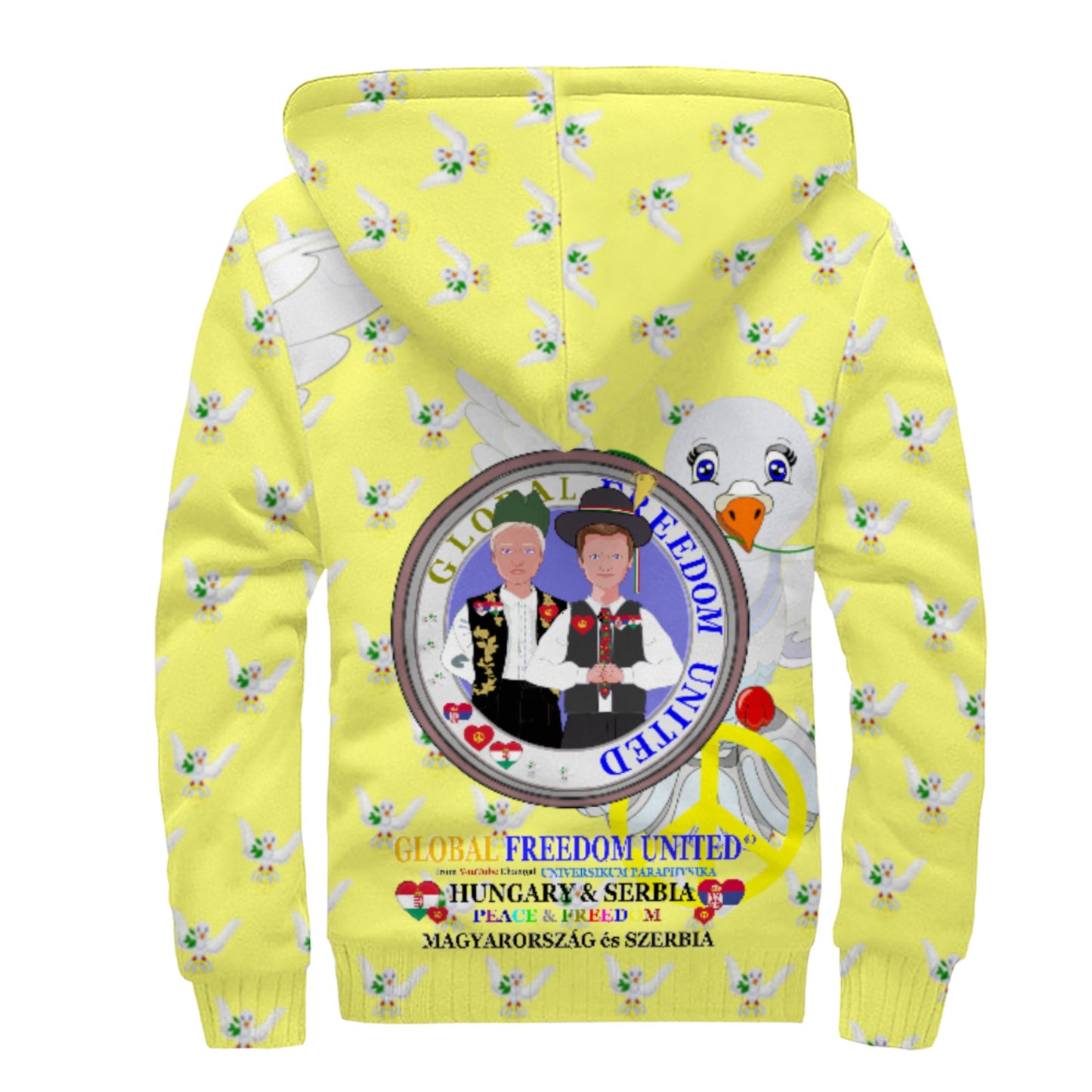 Plush Hoodie GLOBAL FREEDOM UNITED© Men Serbia & Hungary Yellow