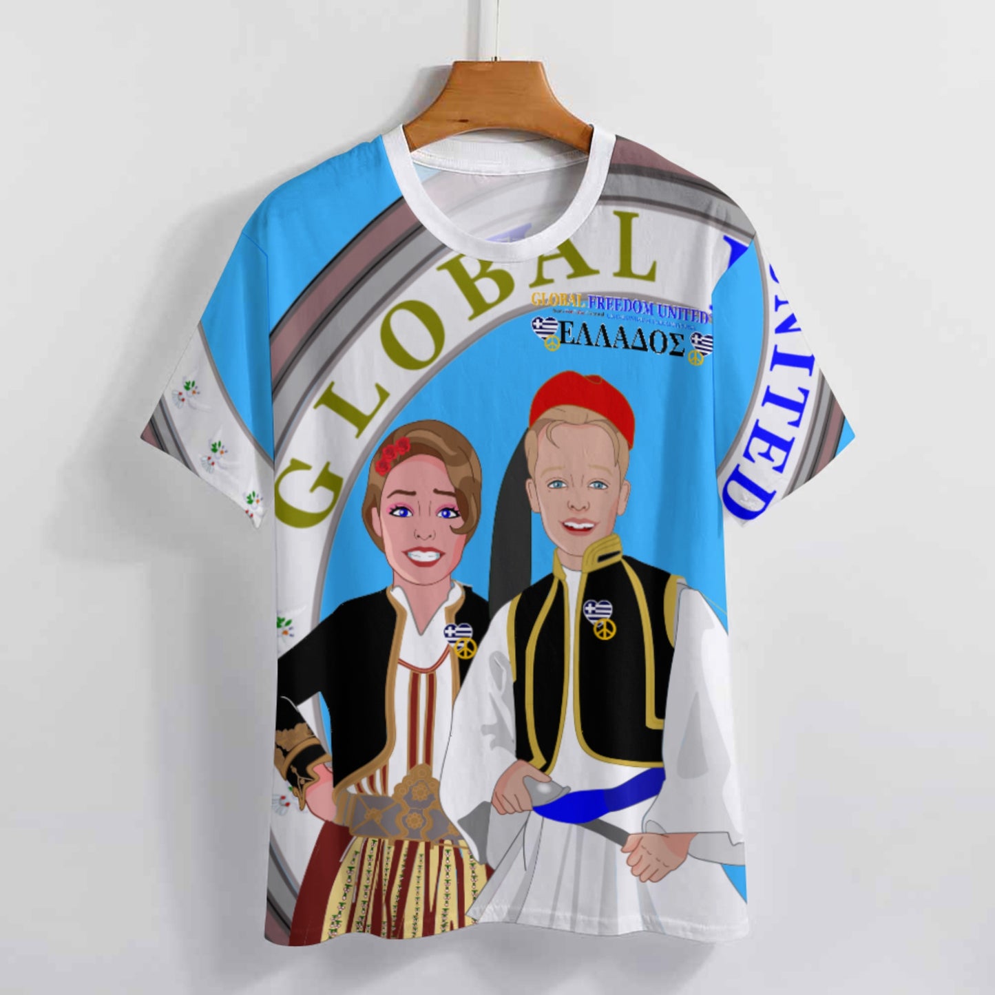 Women´s T-shirt 3 GLOBAL FREEDOM UNITED© Couple Edition Greece Blue