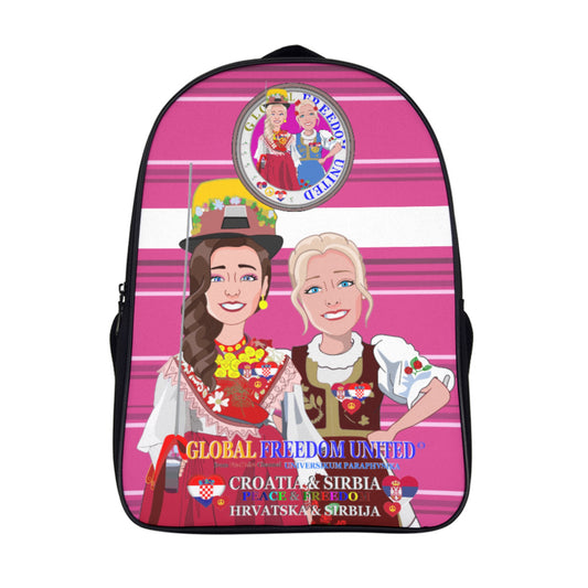 16 Inch 2 Compartment Backpack GLOBAL FREEDOM UNITED© Women Croatia & Serbia Old Peace Pink