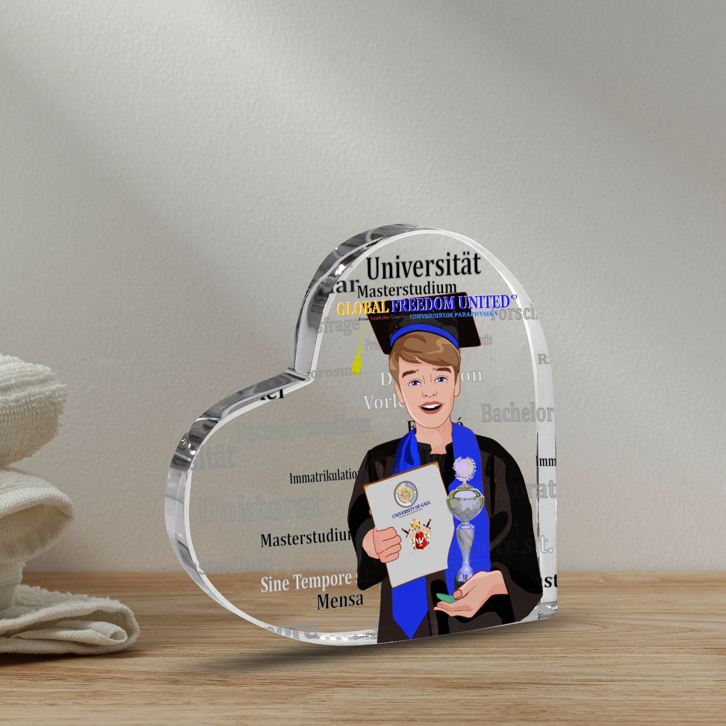 Acryl Heart Global Freedom United Student Boy Silver Place Brown Hair 1