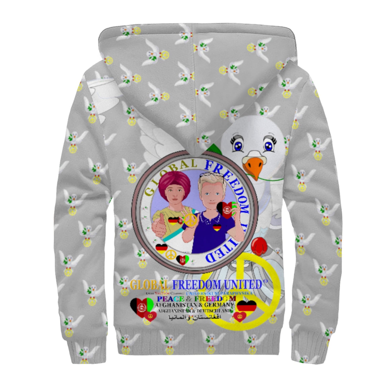 Plush Hoodie GLOBAL FREEDOM UNITED© Afghanistan & Germany Grey