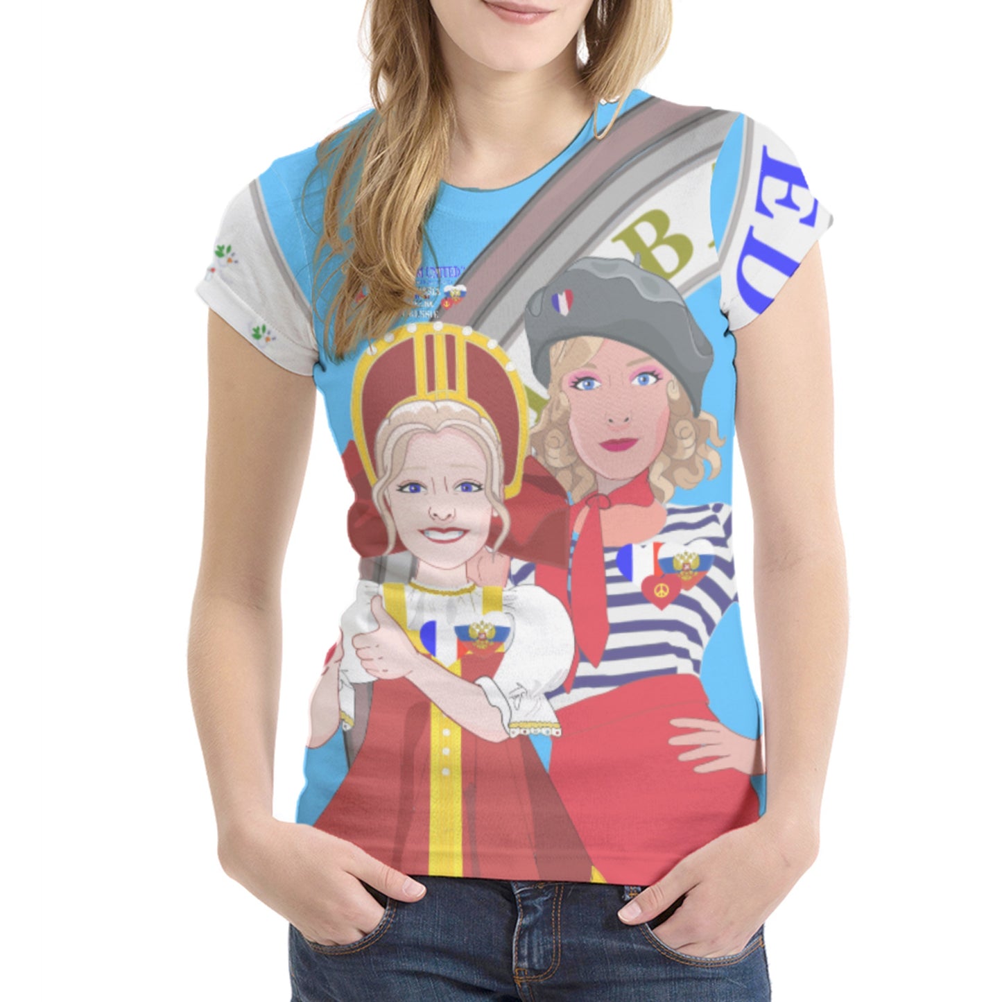 Women´s T-shirt 2 GLOBAL FREEDOM UNITED© Women French & Russia Blue