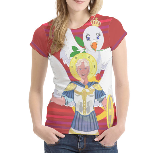 Women´s T-shirt 2 Global Freedom United Archangel Michael English V1 Red