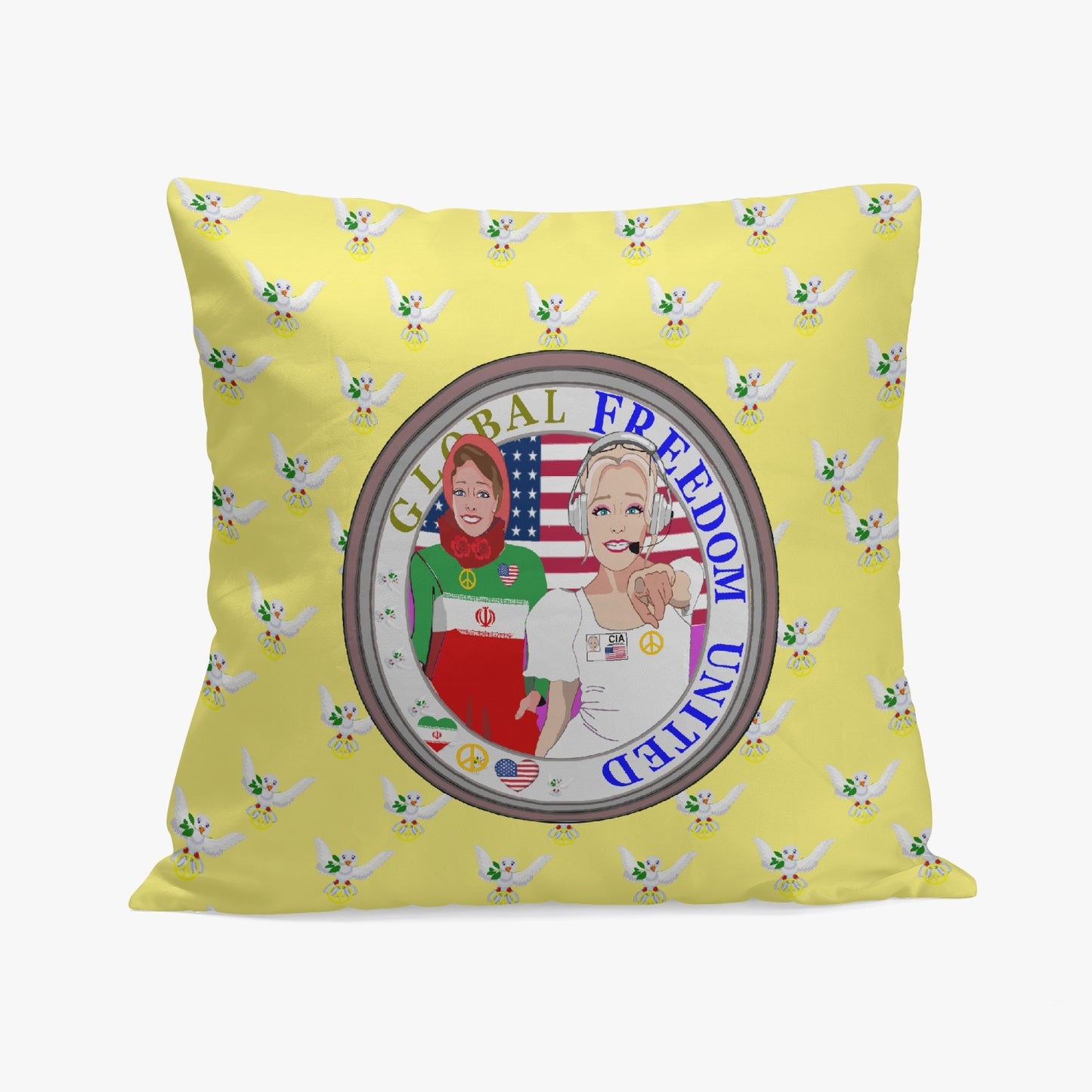 GLOBAL FREEDOM UNITED© Women IRAN & USA YELLOW 18'' Square Pillow Cover