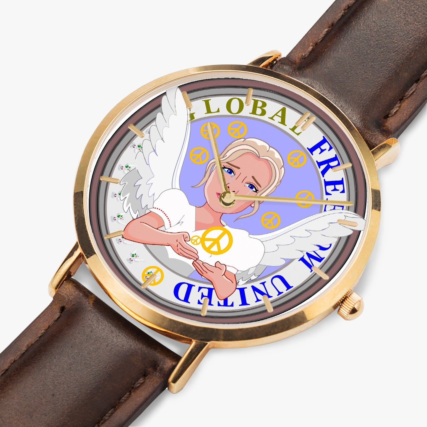 Hot Selling Ultra-Thin Leather Strap Quartz Watch (Rose Gold With Indicators) GLOBAL FREEDOM UNITED ANGEL OF PEACE OLD PEACE GIRL
