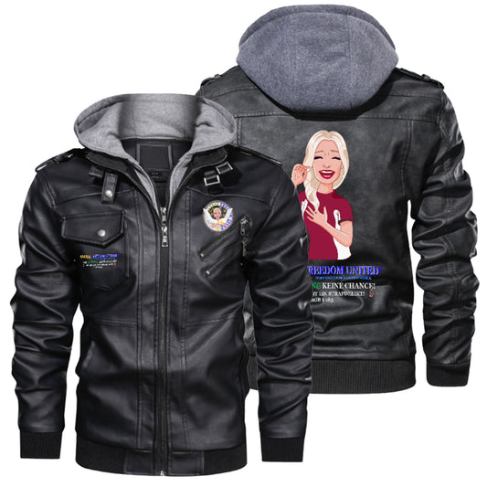 Leather Bomber Jacket With Hood Global Freedom United Gib Mobbing Keine Chance