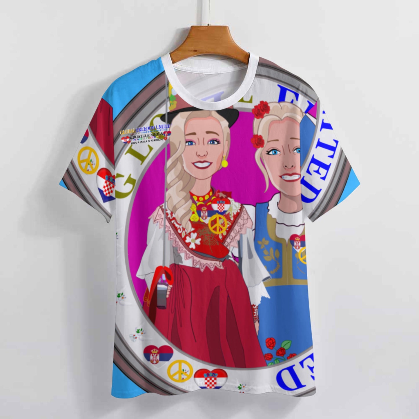 Women´s T-shirt 2 GLOBAL FREEDOM UNITED© Women Croatia & Serbia Blondi Blue