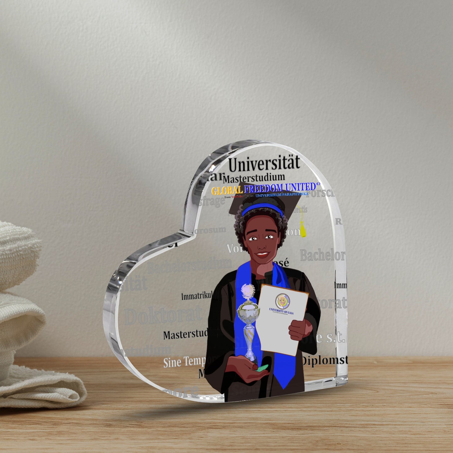 Acryl Heart Global Freedom United Afro Student Boy Silver Place